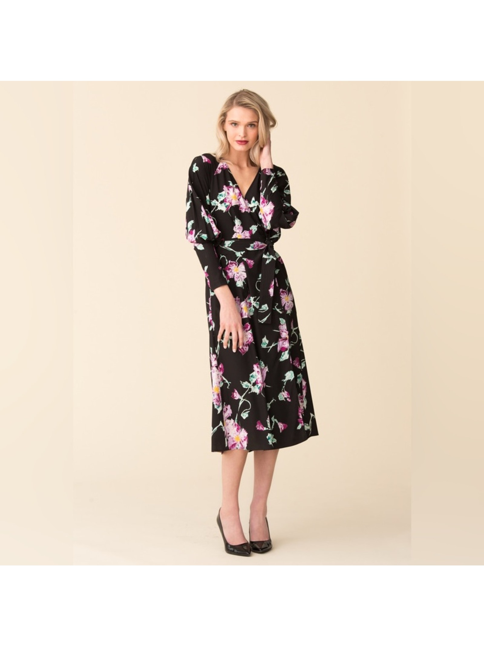 A.L.C. Quinn Floral Silk Blend Midi Dress Black Purple (Missing Belt)- 6